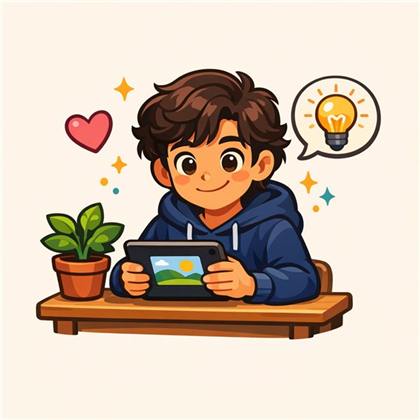 Ragazzo sicuro di sé che legge sul tablet